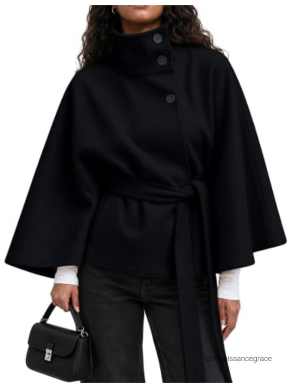 Winter Batwing Sleeve Poncho Cape Coat Wool Blend Oversized Cropped Pea Coat